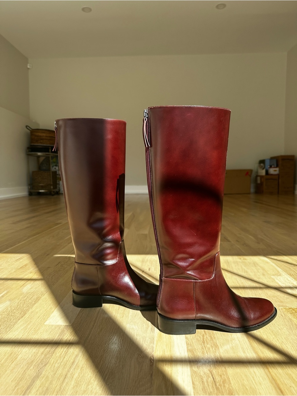 Reformation x Nara Smith Women's Tall Burgundy Leather Riding Boots
